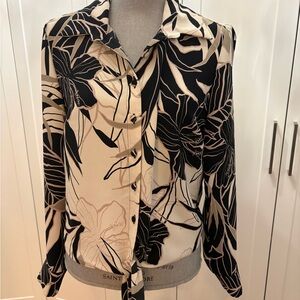 Joseph Ribkoff Size 10 Black and Cream Floral Button Down Shirt